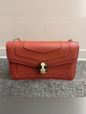 Bulgari Coral Leather Shoulder Bag with Serpenti Head Clasp